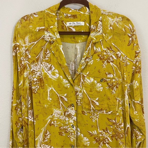 Free People Mustard Floral Oversized Button Down Shirt Size Small - Picture 5 of 9